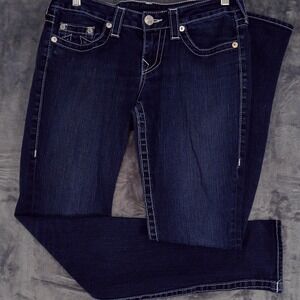 True Religion Jeans Womens 31x32 (Tag 29) Skinny Dark Wash Horseshoe Stitch USA